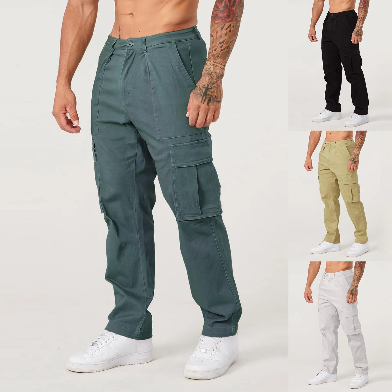 

Men's Large Size Multi Pocket Workwear Trousers Solid Colour Casual Sports Long Pants Loose Versatile Straight Leg Pants