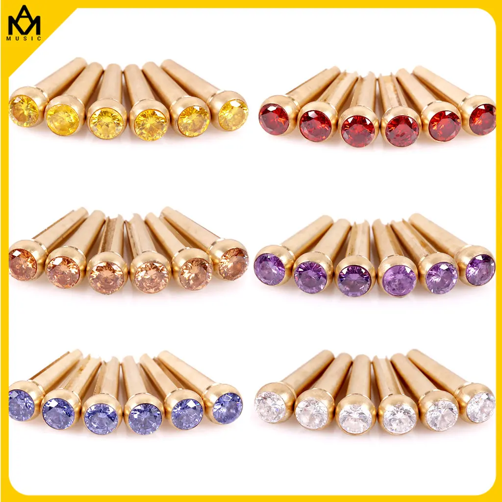 

6 String Brass Acoustic Guitar Bridge Pins String Nail Chord Cone Pure Copper Crystal decoration Set of 6 pcs