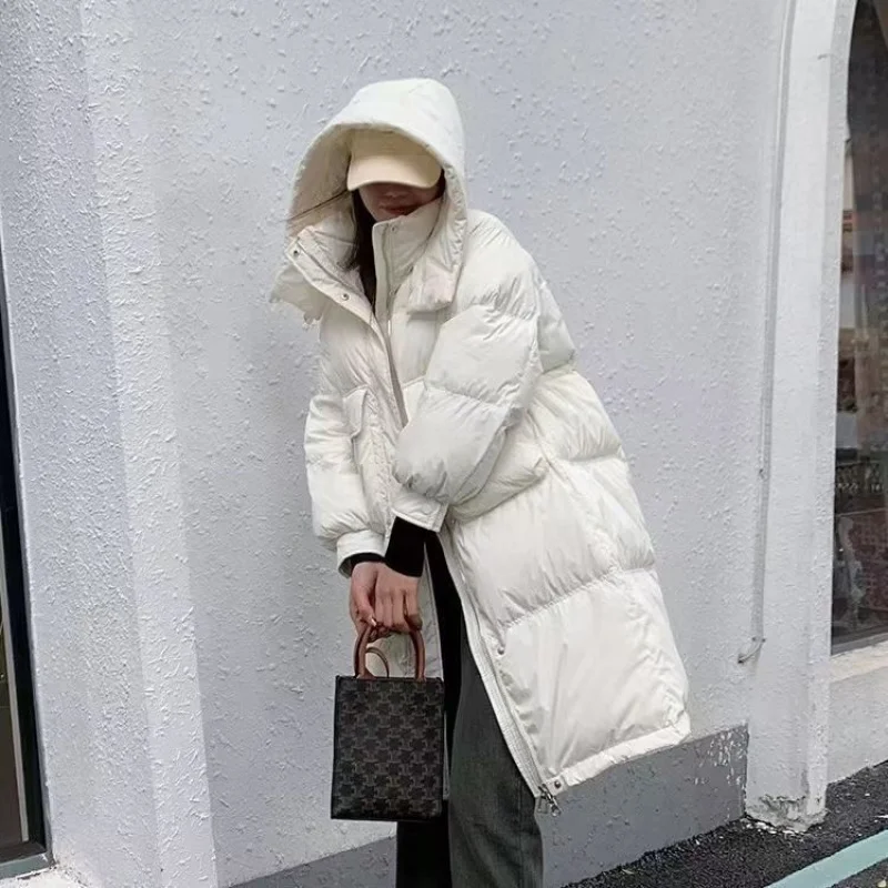 

Down Jacket Women's Long 2023 New Hooded Coat Winter Fashion Loose Overknee White Duck down Bread Coat