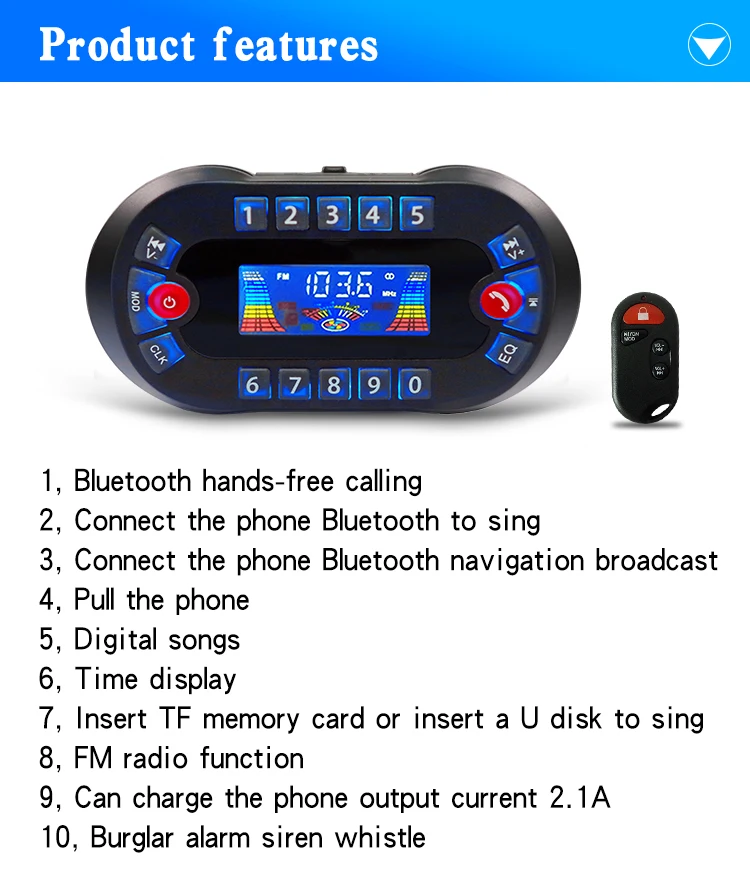 Motorcycle Bluetooth Speaker Amplifier Output 2.1A Music MP3 Player Burglar Alarm Siren USB FM Radio Stereo LoudSpeaker MT730 portable radio,portable speaker,motorcycle speaker