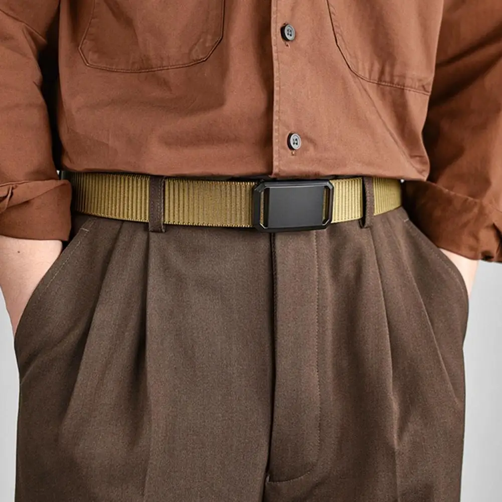 

Men Outdoor Cargo Waist Belt Automatic Buckle One Button Adjustable Length Nylon Long Belt Jeans Wild Waistband Leather Canvas