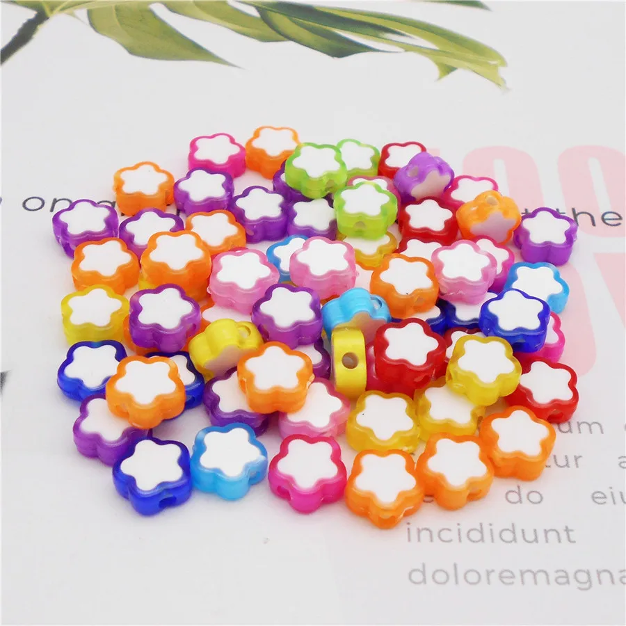 

Julie Wang 50PCS 10mm Small Plastic Flower Shape Beads Random Colors Spacer Bead Bracelet Jewelry Making Accessory