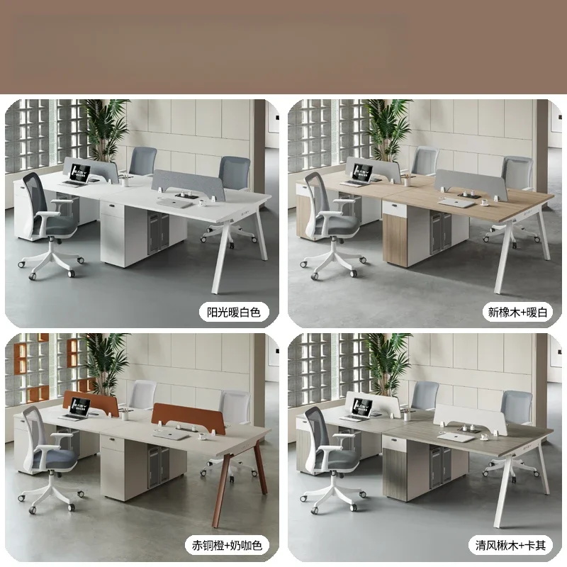 Staff office desk and chair combination 6 people 4 simple modern office row, workstation table Company staff computer desk
