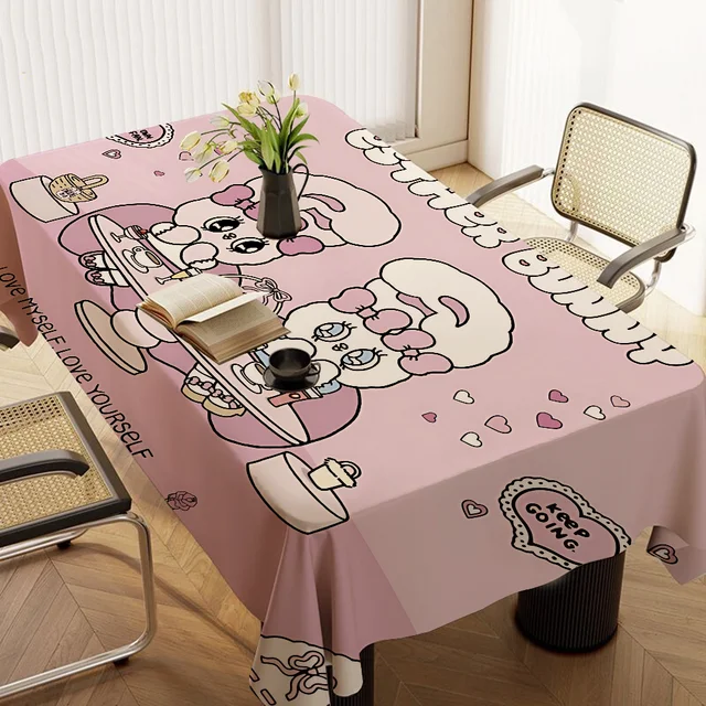E-Esther B-Bunny Cartoon Tablecloth Tea Coffee Table Cloth Waterproof Cloth Wall Stove Rack Rectangular Wedding Banquet Home 5