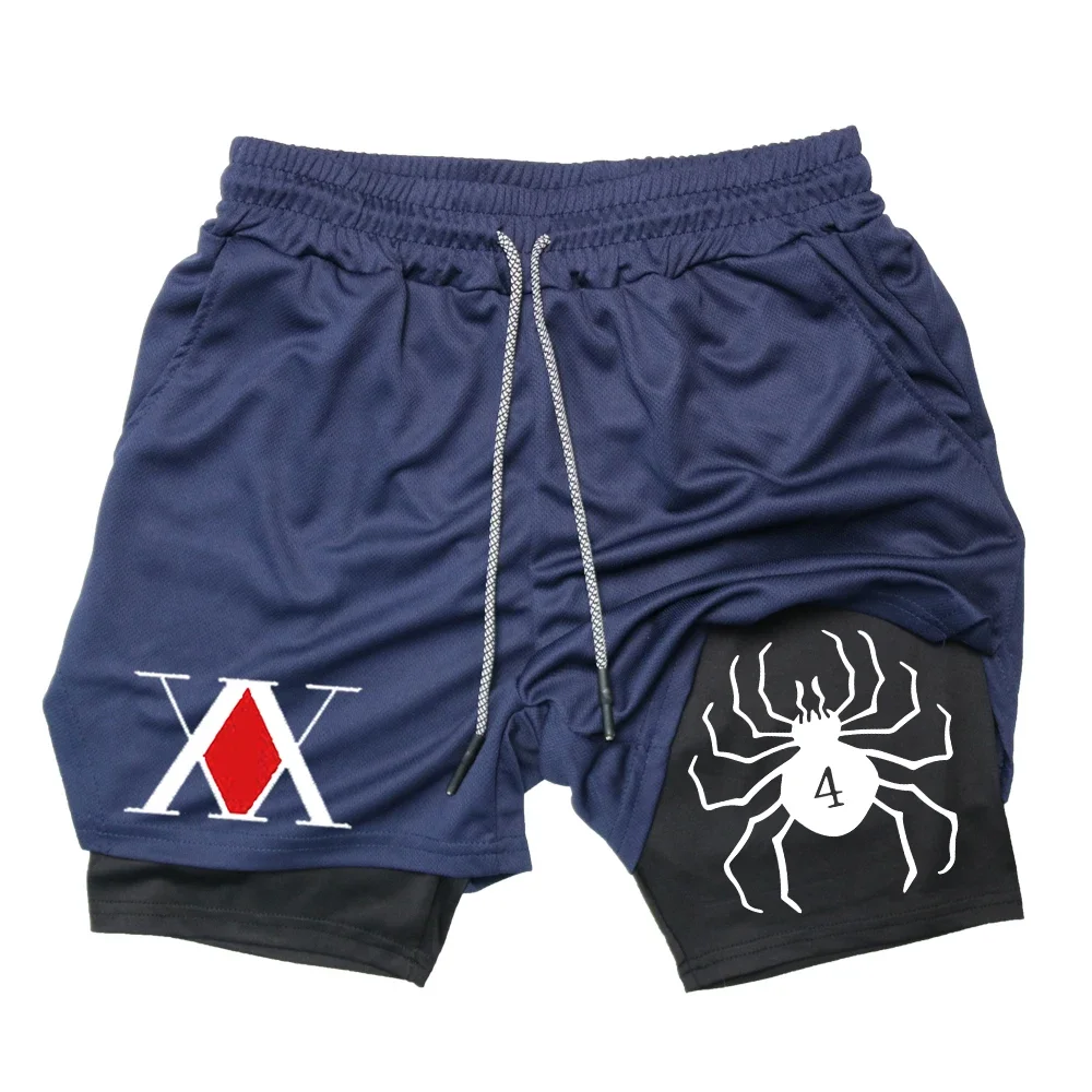 Men's Anime Hunter x Hunter Gym Shorts Bilayer 2-in-1 Breathable Quick-drying Absorb Sweat Sports Short Gym Jogging Pants 4