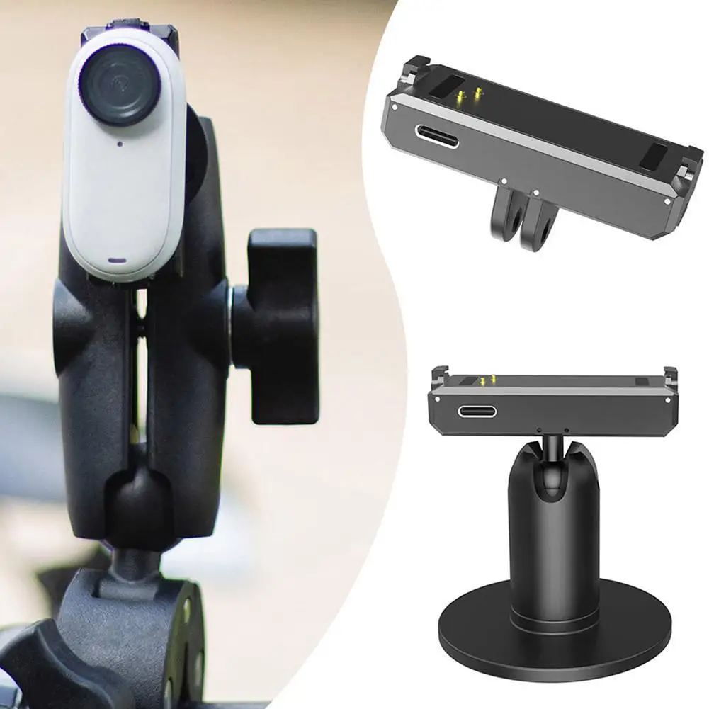

1 Set For Insta360 Go 3 Magnetic Thumb Camera Base Bracket Suction Quick Release Accessories Rechargeable Base + Pan/tilt Stand