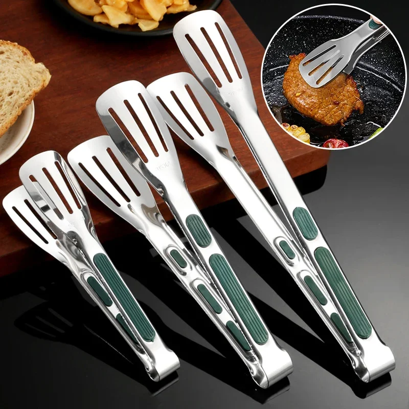 Description Picture 4 of item7/9/12inch BBQ Tongs Silicone Non-Slip Handle Stainless Steel Fried Barbecue Clip Salad Bread Clamp Kitchen Tools Meat Food Clip