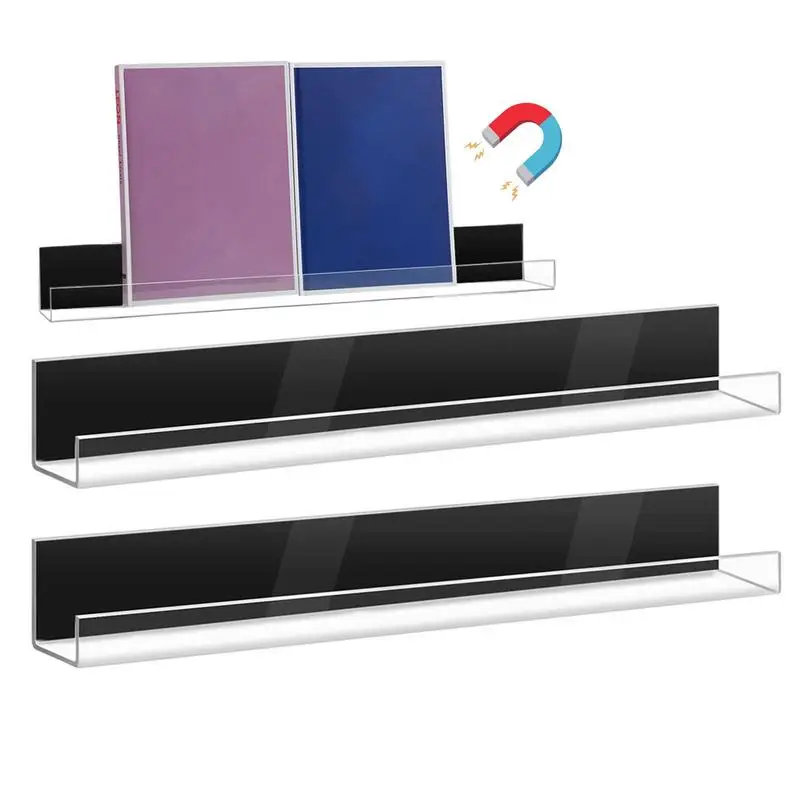 

Magnetic Book Holder Kitchen Organizer Magnetic Shelf 2pcs Acrylic Punch Free Classroom Fridge Storage Reusable Book Shelves