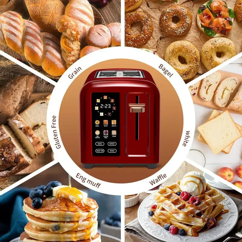 Stainless Toaster LCD Display&Touch Button,Toaster 2 Slice, 50% Faster Heating Speed, 1.4'' Wide , 4 Basic+More Timer Functions