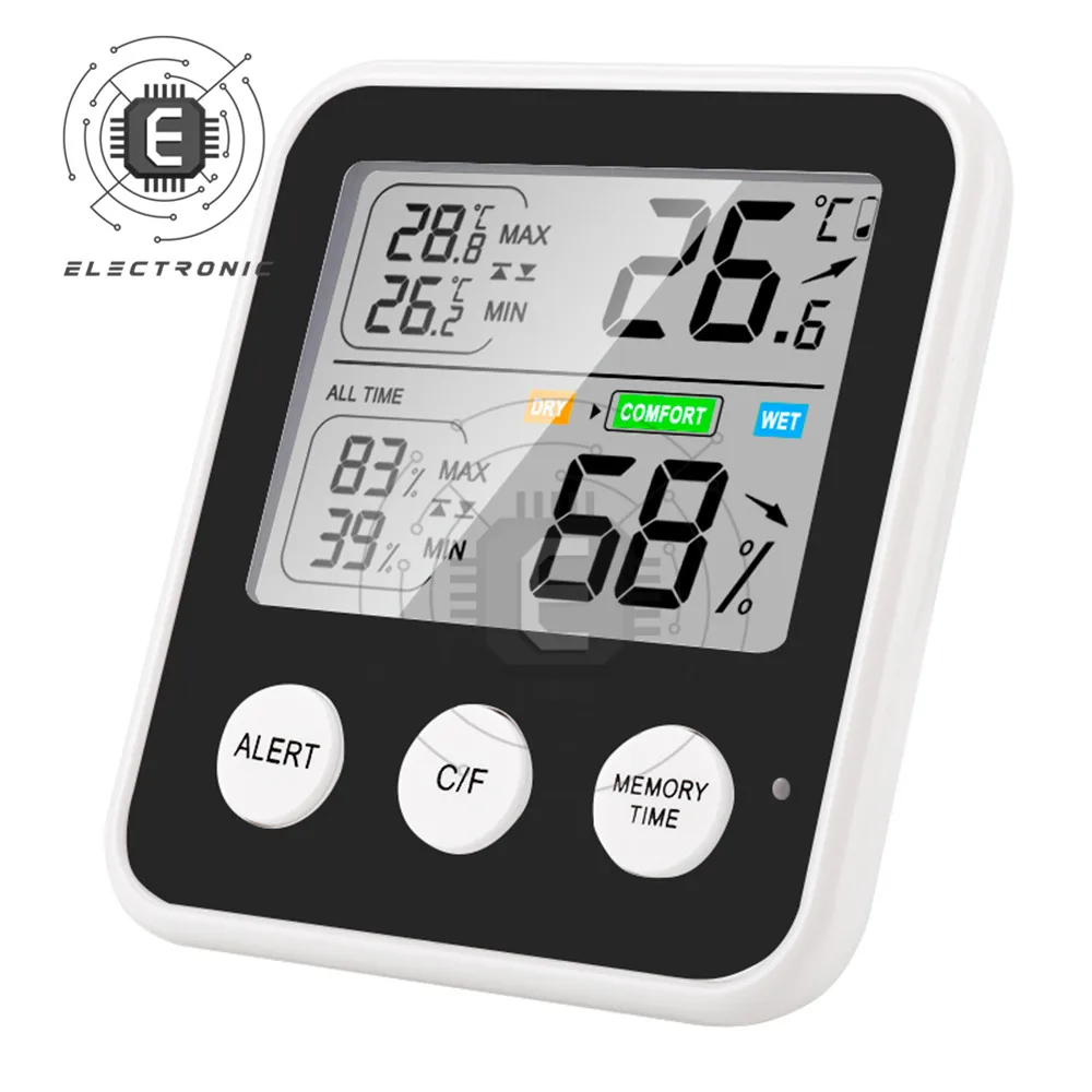Digital multifunções termômetro higrômetro relógio eletrônico automático