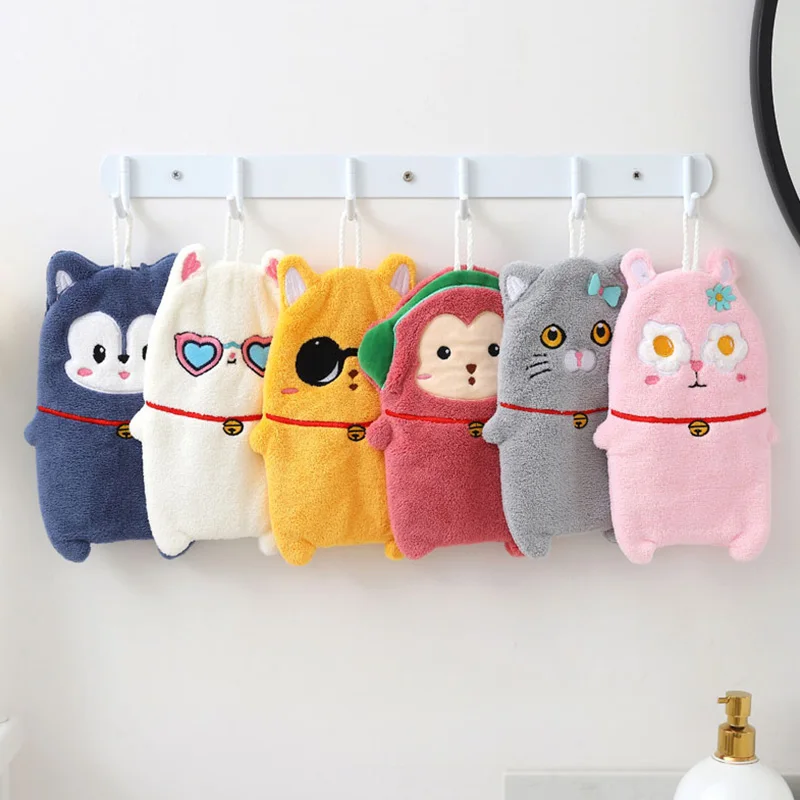 Kawaii Hand Towel Cartoon Cat Hanging Hand Cloth Kitchen Bathroom Absorbent Cleaning Cloth Decorative Towels Home Decor