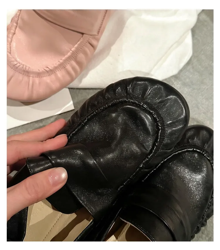 Round-toe Pleated Retro Simple Slip-on High-heel Loafers for Women 2026 New Deep-mouth Single Shoes,Commuter Small Leather Shoes