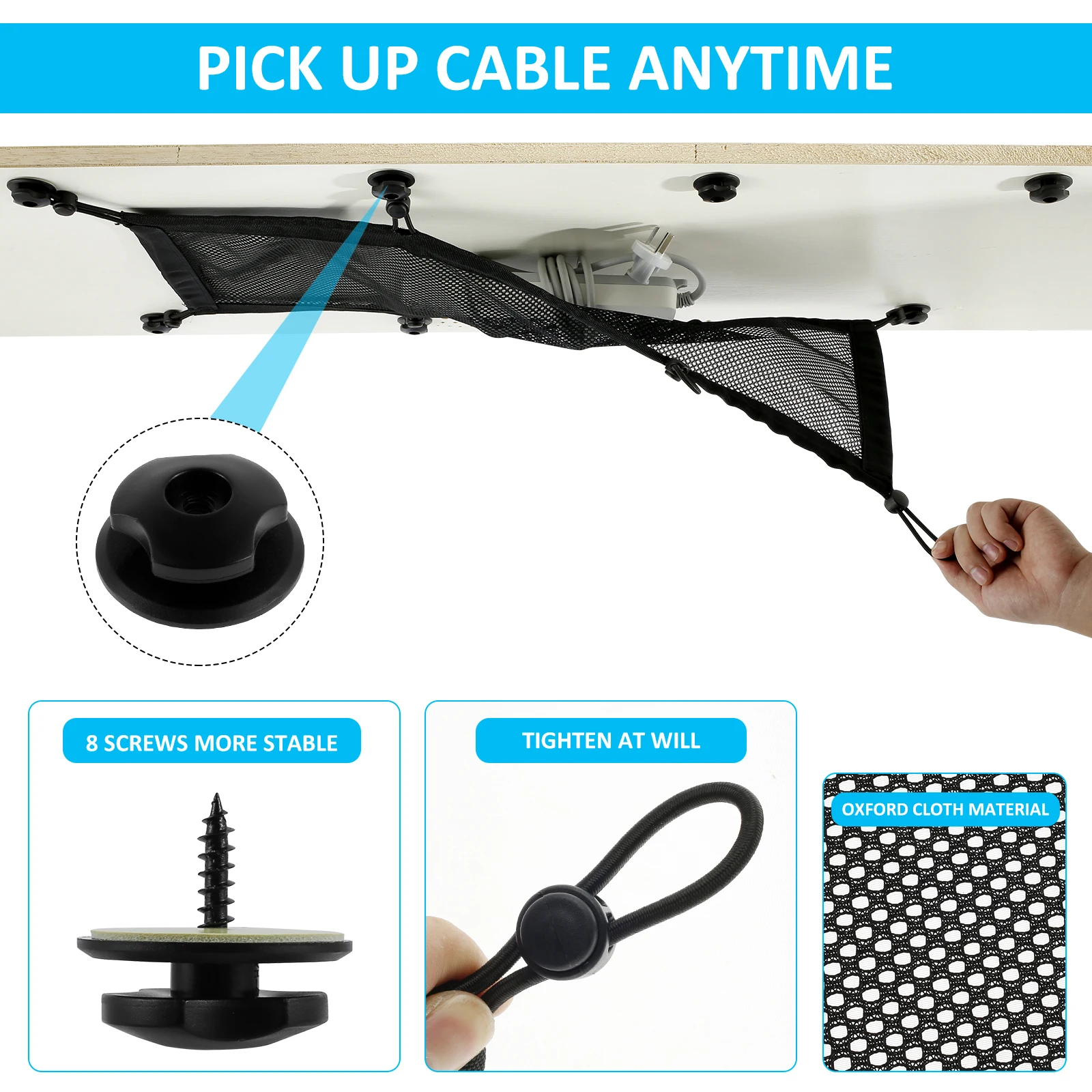 Cable Management Net Large Capacity Wire Organizer Net Flexible Adjustable Privacy Mesh Cord Organizer for Home Office Workbench