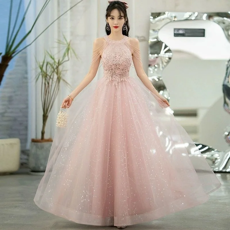 

Pink Evening Long Party Dress Maxi For Women New Summer Elegant Graduation Temperament Celebrity Banquet Bridesmaid Engagement