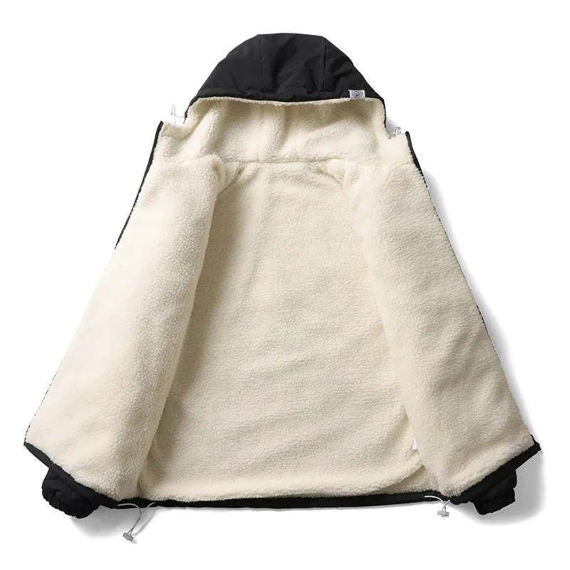 Winter Men's Thickened Lamb Cashmere Cotton Jacket Windproof Cold Resistant Hooded Assault Jacket Sport Outdoor Casual Coat