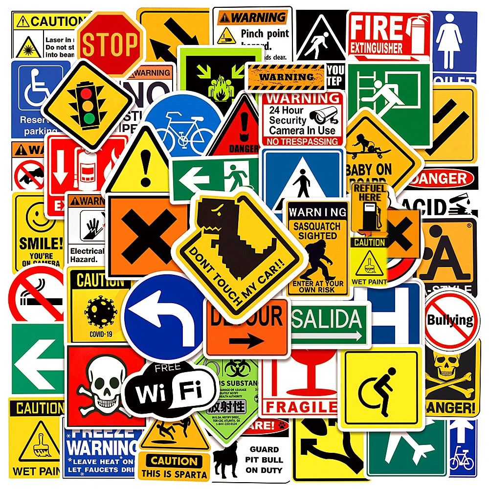 10/30/50/100pcs Danger Banning Warning Stickers Decals Graffiti Skateboard Motorcycle Wall Classic Decoration Toys Cool Sticker