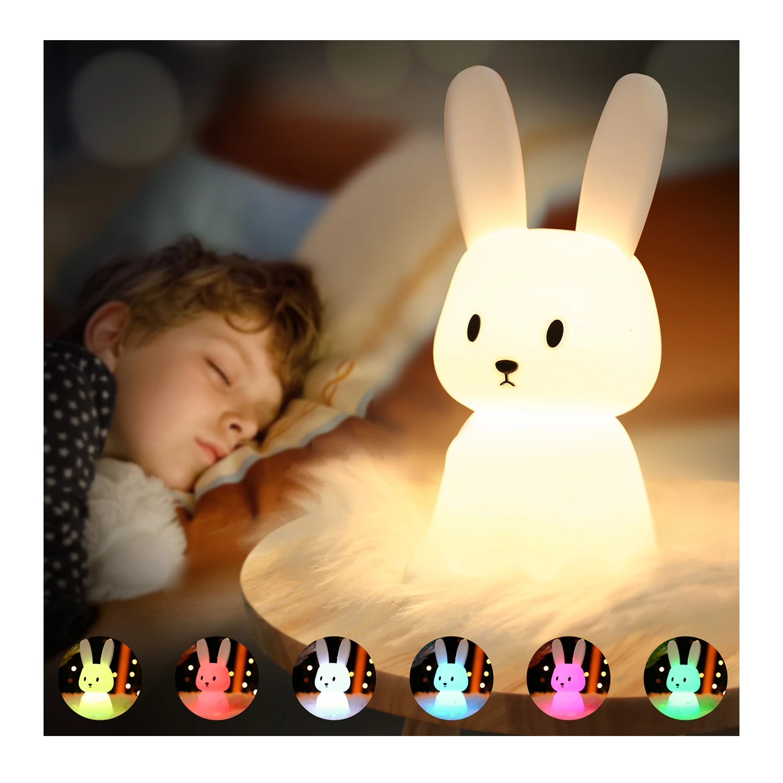 

Baby Night Light Lamp, 7 Colors Rechargeable Bunny Lamp for Bedroom Cute Stuff for Teen Girls Toddler Night Lights for Kids Room