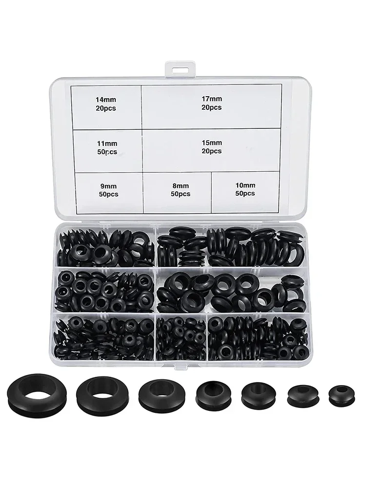 Description Picture 2 of item260pcs rubber washer combination kit, 7 sizes of rubber wire hole washer, O-ring washer, for wiring, automobile, firewall
