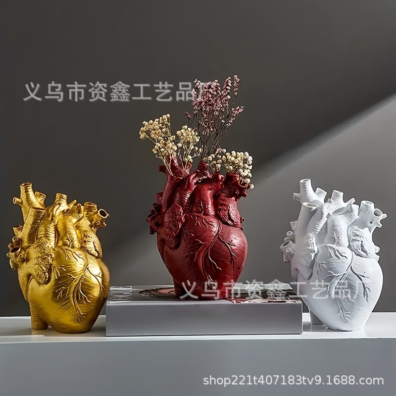 Hot White Heart Vase Resin Decorations Model Room Table Living Room Vase Dining Table Dried Flower Arrangement