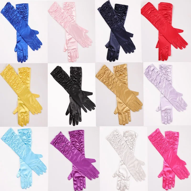 Elegant Vintage Silk Gloves in Black and Purple