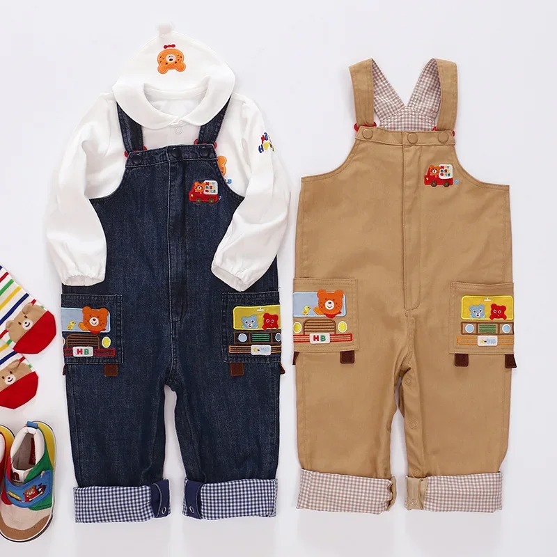 Baby Veralls Spring & Autumn Boys 1-4y Children Button Fly Straight Loose Denim Bib Trousers
