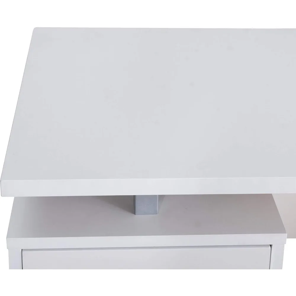 60" White Study Writing Home Office Wall Mounted Laptop Computer Floating Desk Top and Storage Drawers and Metal Stands 6