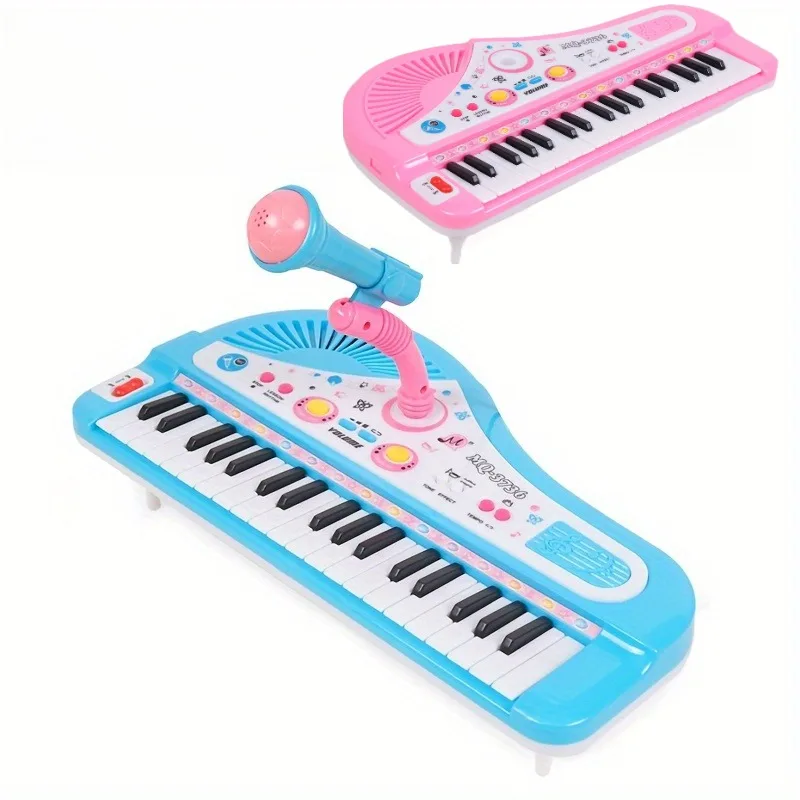 Boy and Girl Music Toy Electronic Keyboard Toy 37 Keys Pink Electronic Musical Multifunctional Instruments with Microphone