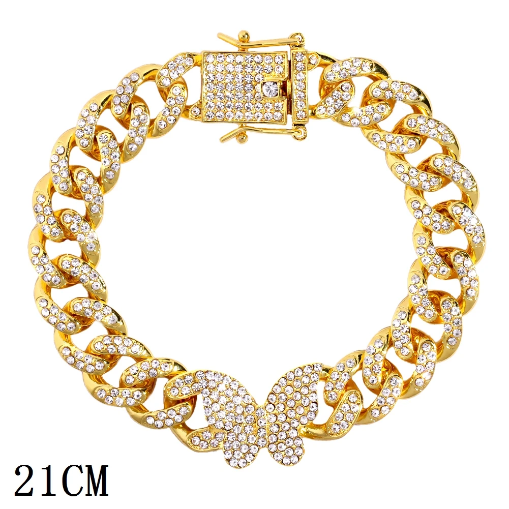 New Fashion Luxury 12mm Iced Out Cuban Link Chain Bracelet for Women Men Gold Silver Color Bling Rhinestone Bracelet Jewelry 