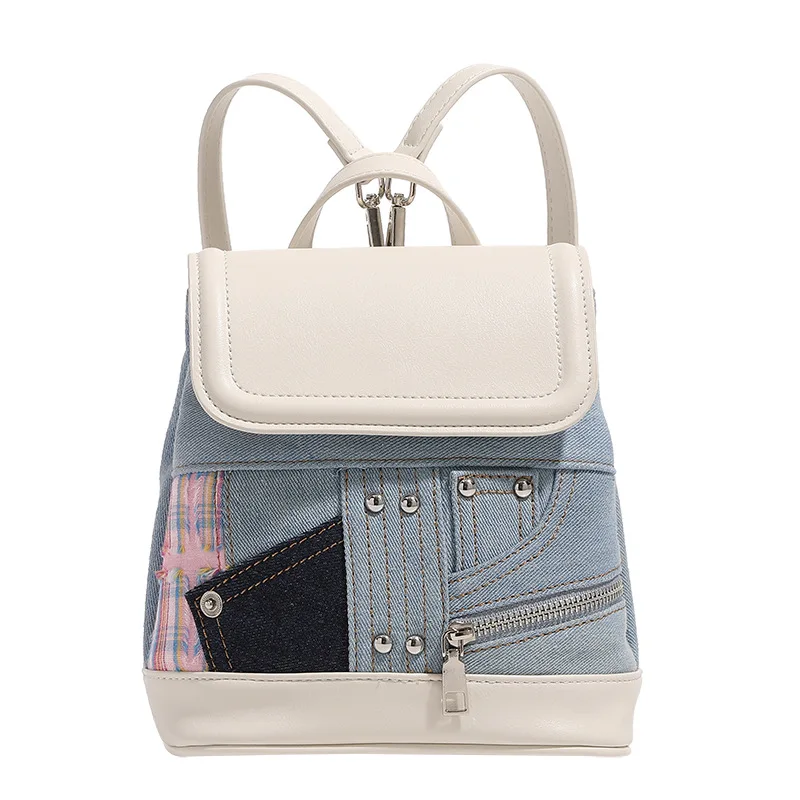 

Vintage Cute Denim Colorblocking Backpack for Girls