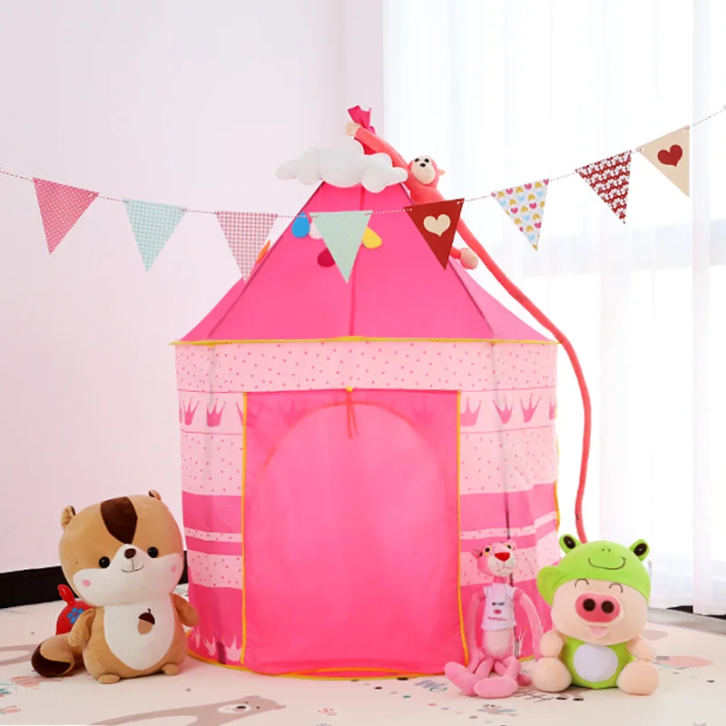 2 Colors Folding Tent Kids Children Boy Castle Cubby Play House Kids Gifts Outdoor Toy Tents Portable Foldable Play Tent Prince
