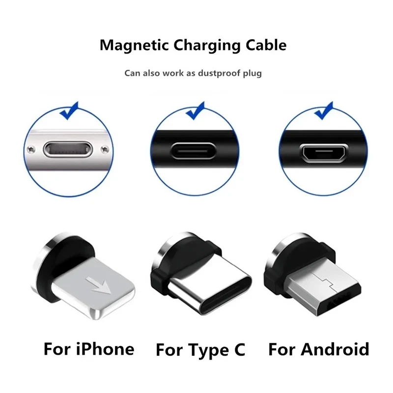 1/5/10PCS 라운드 마그네틱 케이블 플러그 8핀 유형 C 마이크로 USB C 플러그 고속 충전 전화 자석 충전기 플러그
