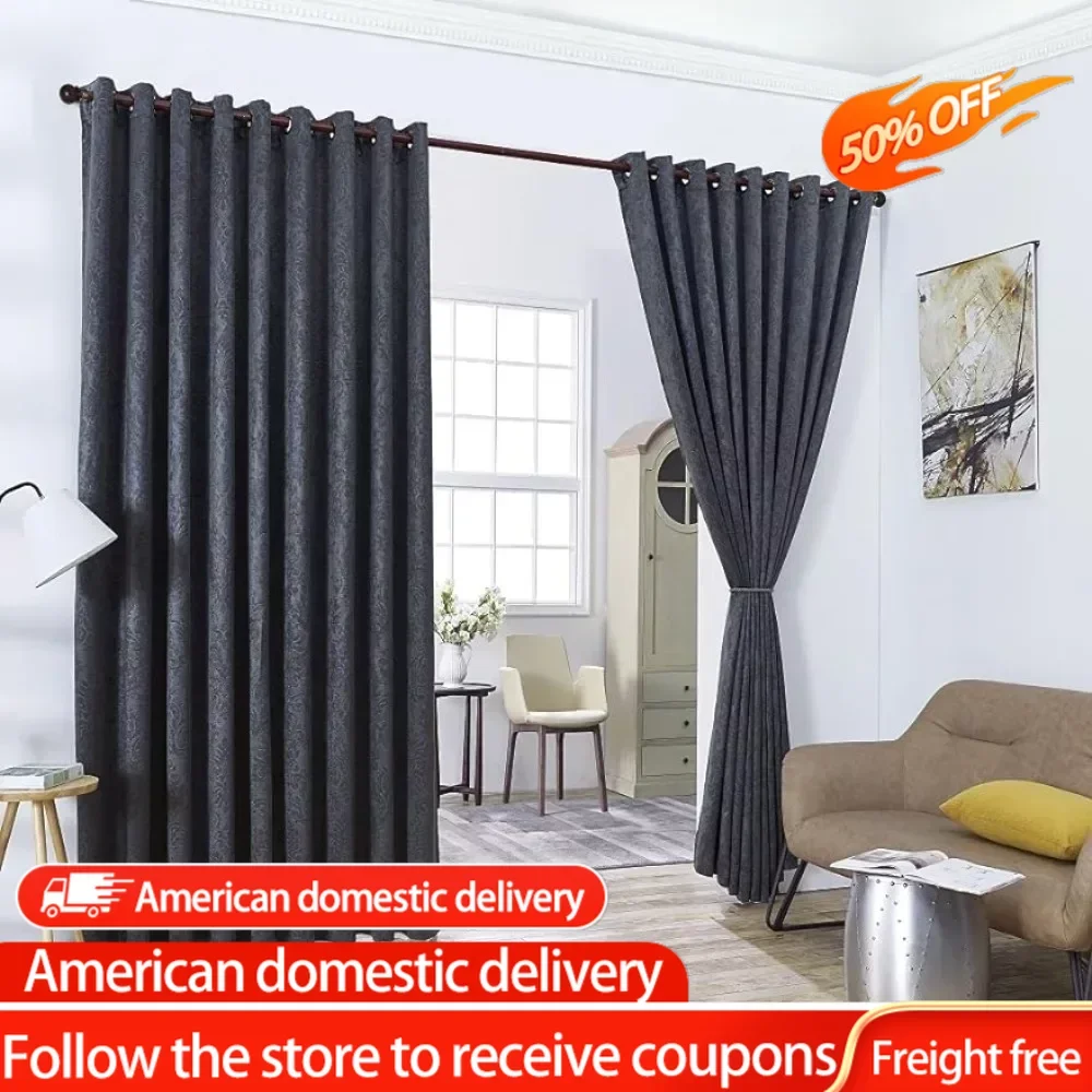 

2 of 108" (Width) X 108" (Length) Charcoal Embossed Room Divider Curtains. Total Width is 216 Inches (18 feet). Length 9 Feet.