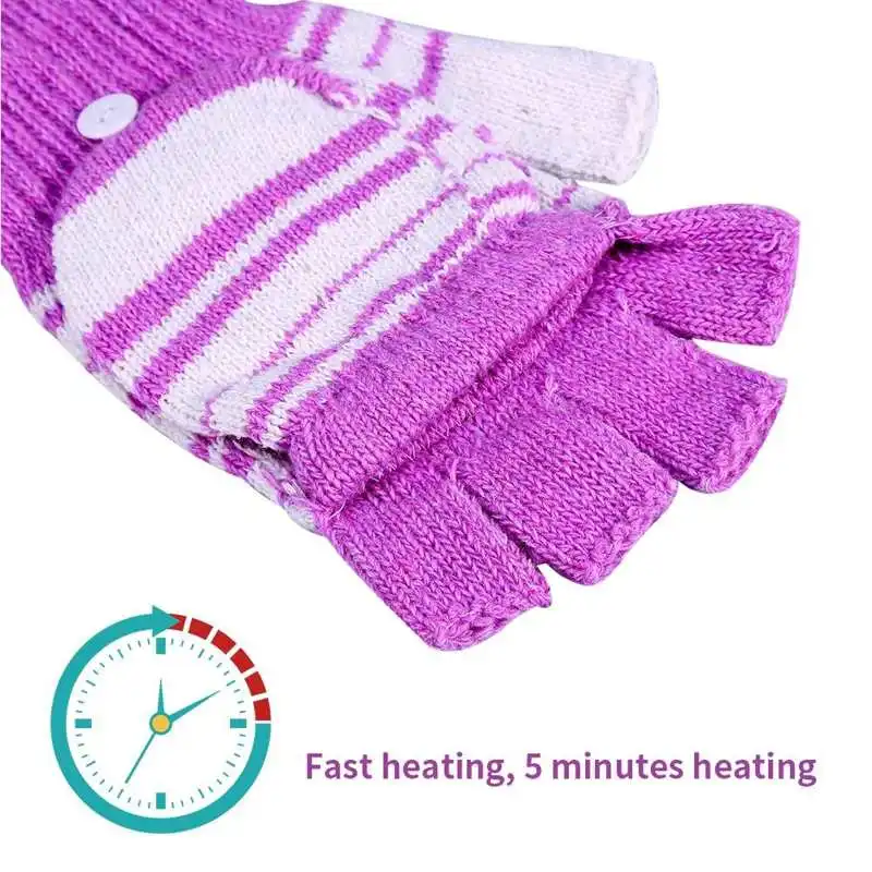 1 Pair 5V USB Winter Warm Heating Gloves Men Women Heated Half Finger Mittens Keep Warm 5