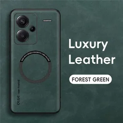 Magnetic Retro Leather Wireless Charging Phone Case Cover - Redmi Note13ProPlus (Green)