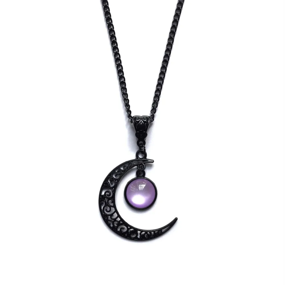 Frauen Gothic Schwarz Mond Halskette Mode Geheimnis Punk Hexe Schmuck Zubehör Geschenk Vintage Hohl Bunte Stein Anhänger Halsband
