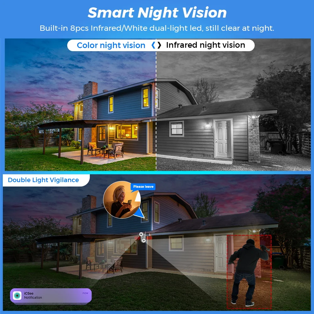 4K 8MP Wifi Camera PTZ Outdoor Dual Screen Human Detection 4MP CCTV Video Survei