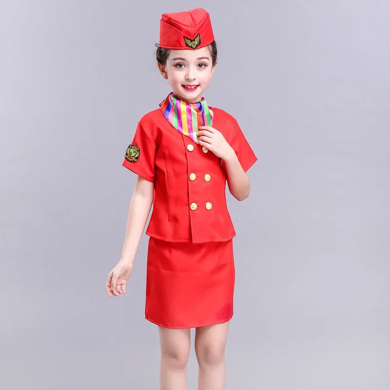 thumbnail image 1 of 2024 Disfraces de cosplay de azafata para niños, uniformes de servicio de aerolínea para niñas, conjunto de ropa de actuación para fiesta de Halloween, 1 of 5