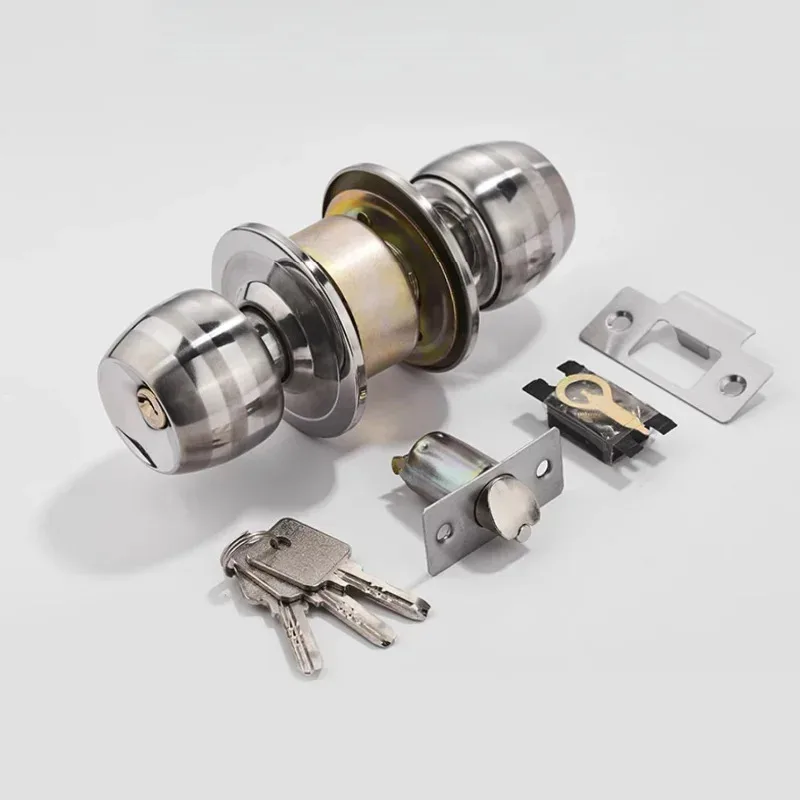 กุญแจล็อคทรงกลมสแตนเลสอเนกประสงค์สำหรับประตูบ้าน - ห้องนอนและห้องน้ำ ชุดล็อคทรงกลมหนา ทนทาน อุปกรณ์รักษาความปลอดภัย 1