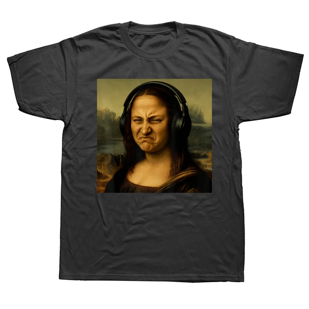 Herren Mona Lisa Bass Face Lustiges T-Shirt für Musikliebhaber, DJs, Produzenten, Baumwollkleidung, Vintage Kurzarm-T-Shirt, Original T-Shirt