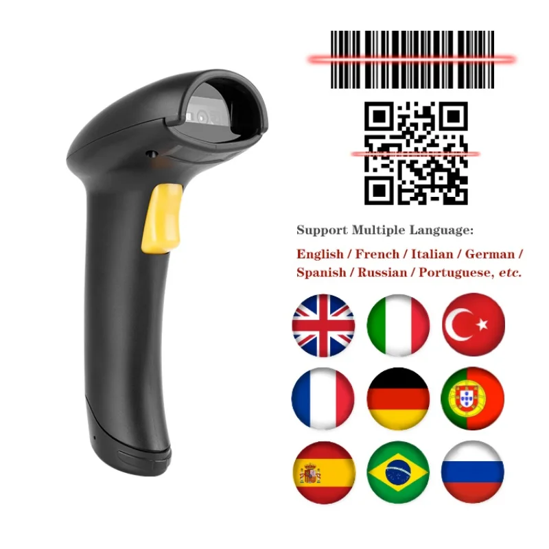Compact scanner Barcode Scanner Gun Support multiple language Keyboard and Automatic Scan setting Industry Supermarket barcode scanner