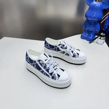 Women's new embroidered canvas shoes thick-soled white shoes versatile casual sneakers