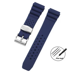 Durable Silicone Sports Watchband - Premium Diving Strap - 22mm (Blue - Solid Ring)