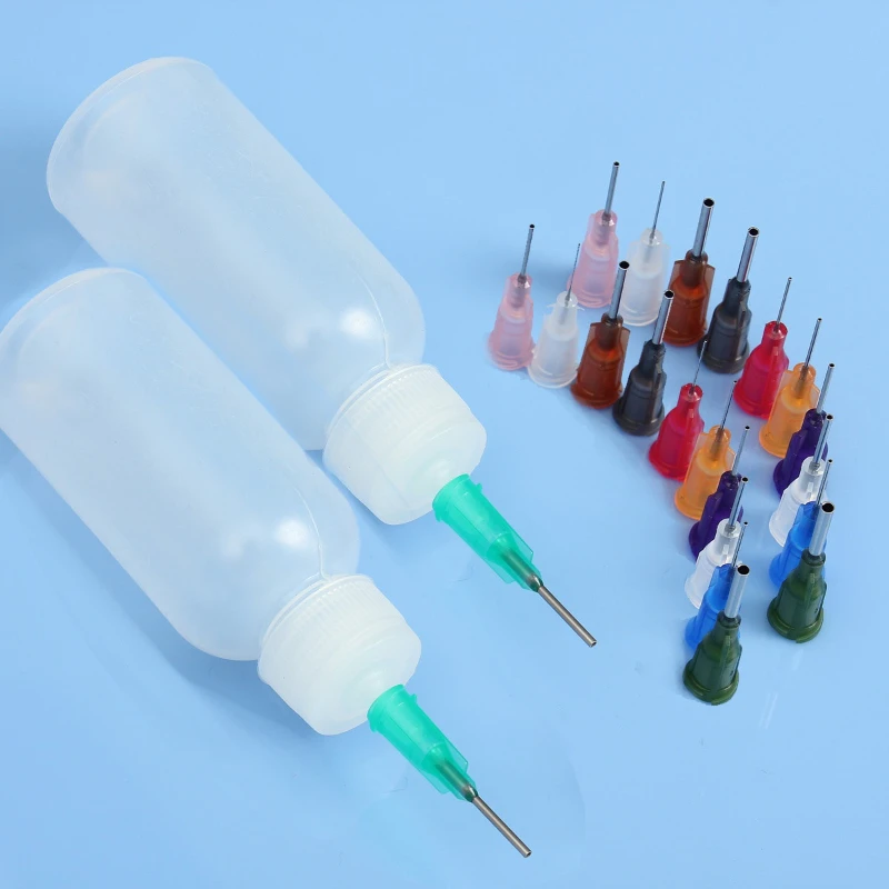 

2Pcs/Pack 30ml 50ml Transparent Polyethylene Needle Dispenser Bottle for Rosin Solder Flux Paste + 11 Needles Tools