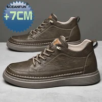 Men Sneakers Elevator Shoes Hidden Heels Heighening Shoes For Men Increase Insole 7CM Sports Casual Genuine Leather Designer 1