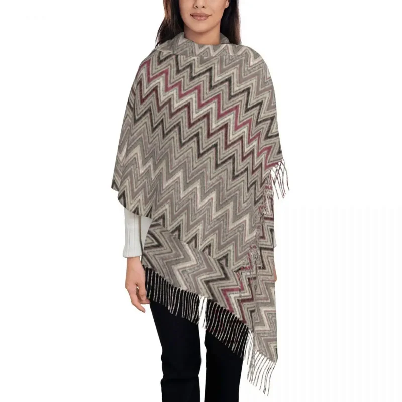 

Ladies Large Bohemian Zig Zag Chevron Scarves Women Winter Thick Warm Tassel Shawl Wrap Zigzag Chic Geometric Scarf