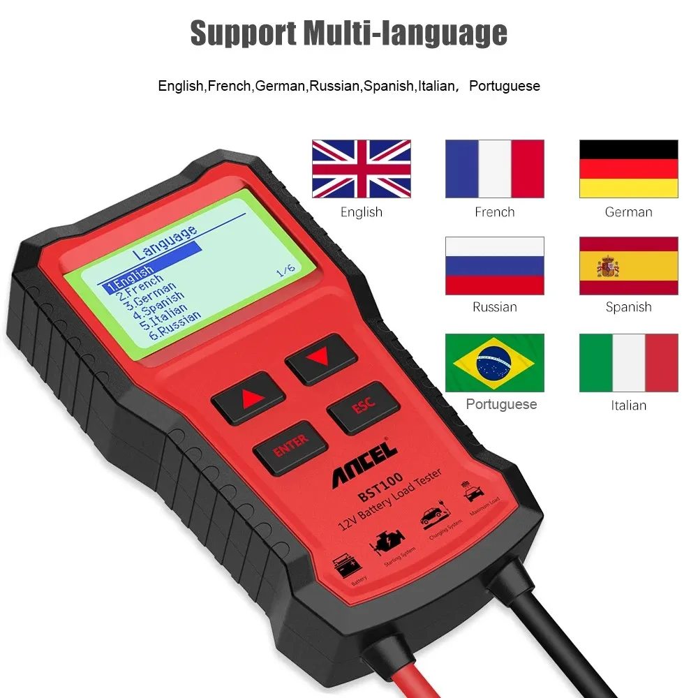 Ancel BST100 Car Battery Tester OBD2 12V Cell 100-2000CCA 30-220Ah Battery System Detect Automotive Scanner Diagnostic Tools
