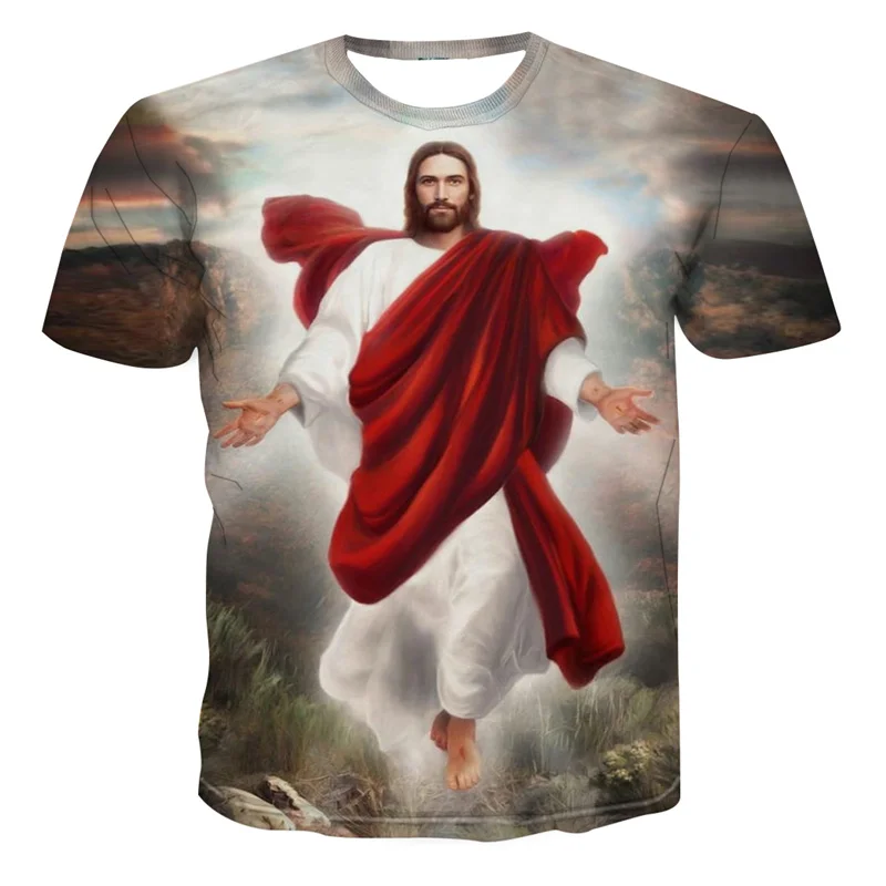 

Summer Man Clothing Casual Harajuku Short Sleeve Tee Shirts Religion Christ God Myth Cartoon Jesus 3D Printed Tops Men T-Shirt