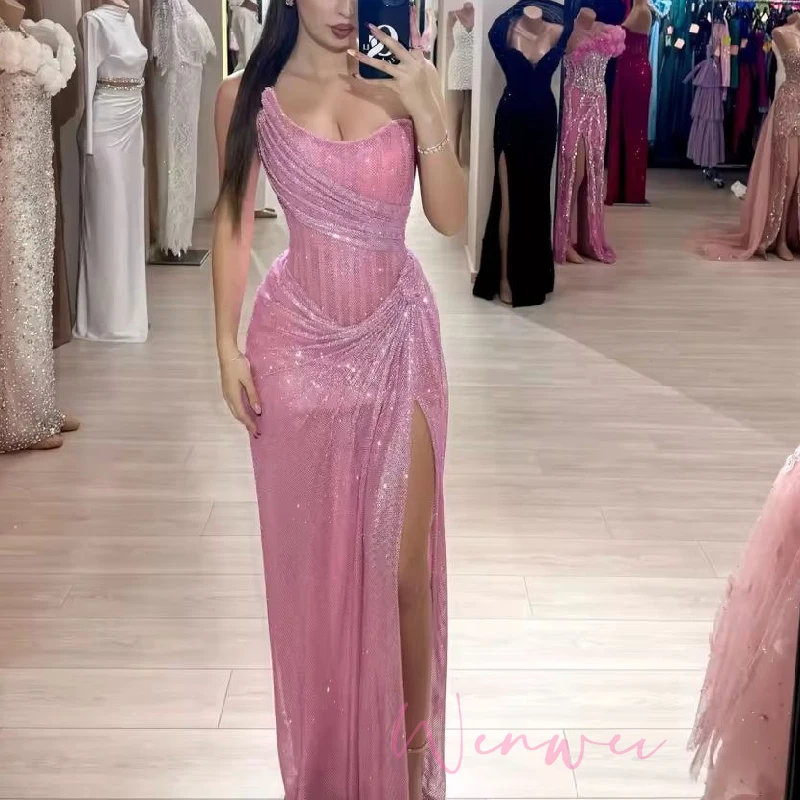 Party Dresses Floor-Length Prom Dress 2025 Customized Pink Sequin Side Slit robes de soirée Strapless Backless Sleeveless 2 Party Dresses Floor-Length Prom Dress 2025 Customized Pink Sequin Side Slit robes de soirée Strapless Backless Sleeveless - Image 2
