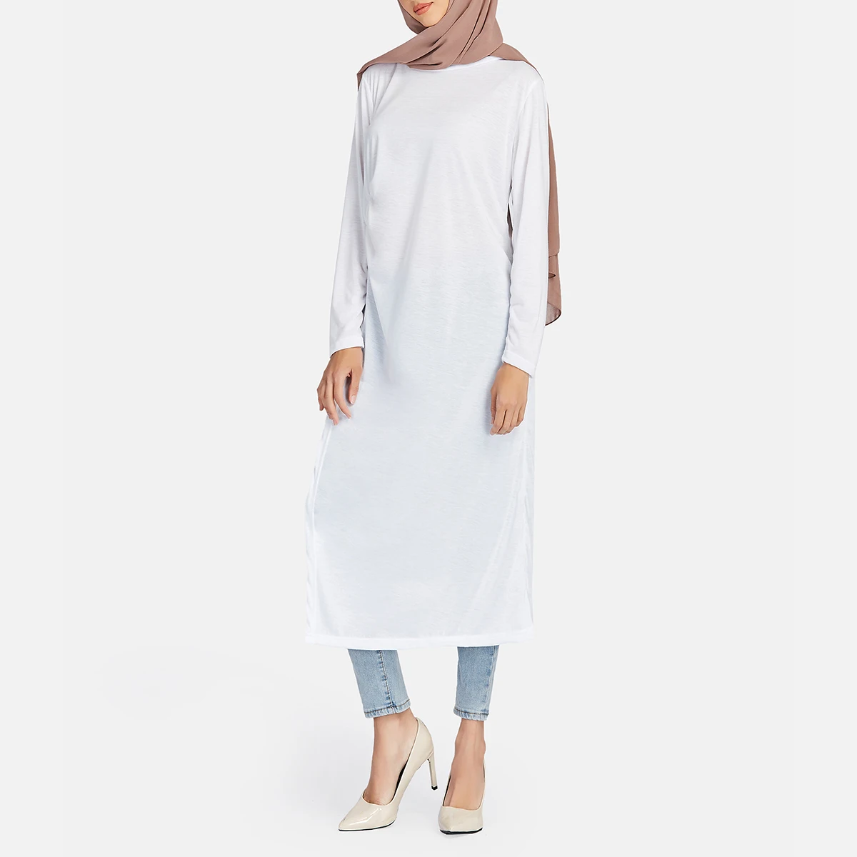 Muslim Women Split Fashion Dress Thin Long Shirts Pullover Tunic Abaya Female Vestidos Lslamic Sundress Blouse Femme Musulmane