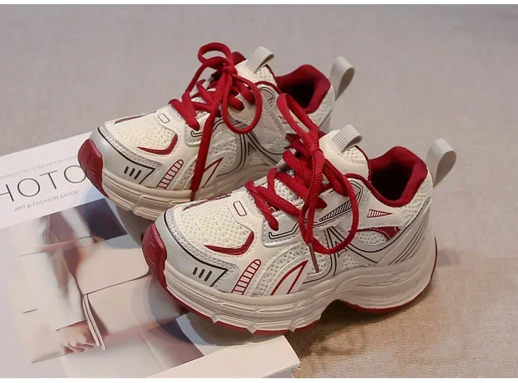 Kinder Sportschuhe Mesh Atmungsaktive Jungen Mädchen Laufschuhe Haken & Schleife 2025, Neue Mode Kinder Turnschuhe Dicke Weiche Sohle Trendy – Detail 5
